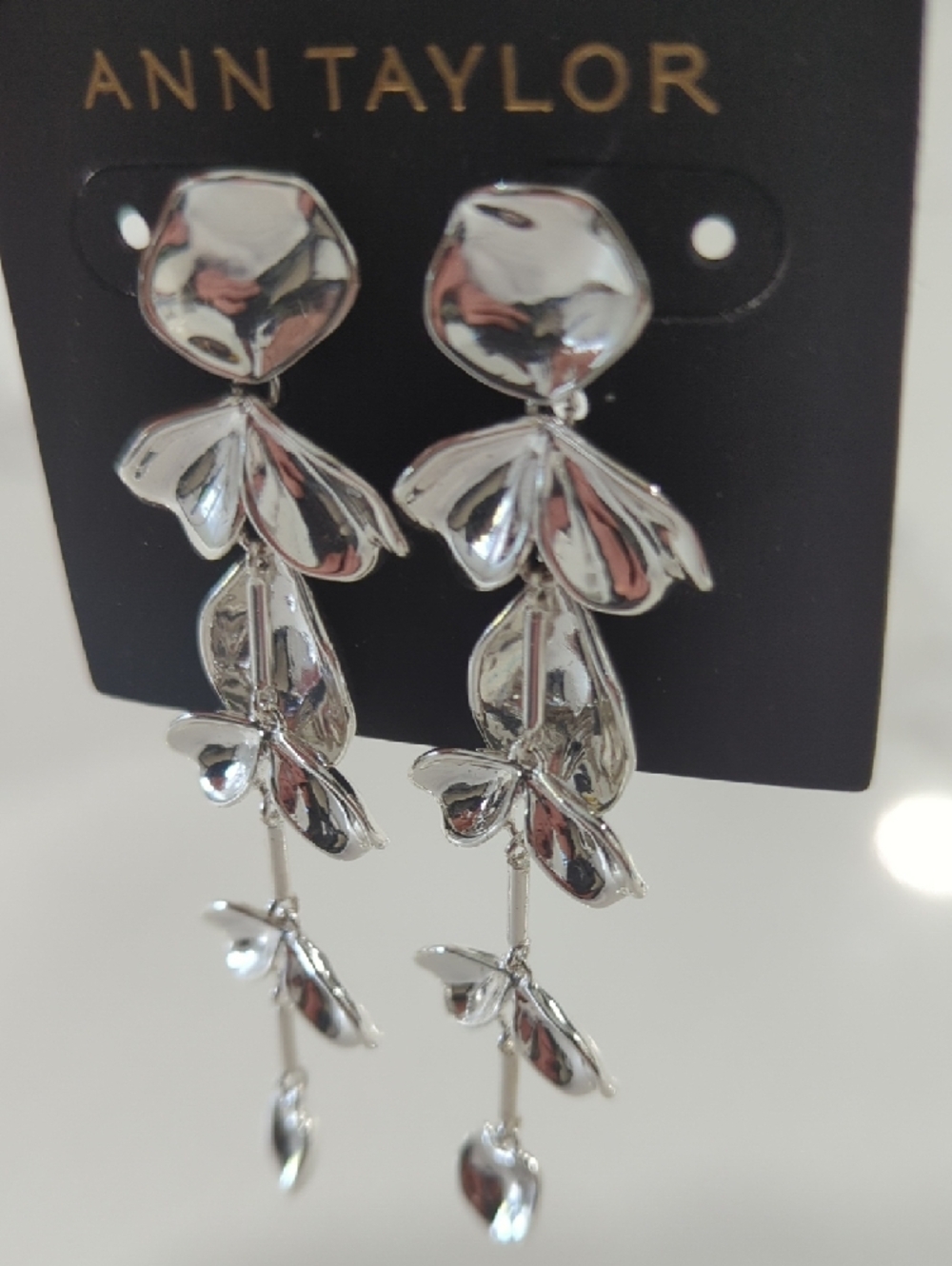 Ann Taylor Silver Multi-Tier Floral Drop Earrings - Picture 7 of 8